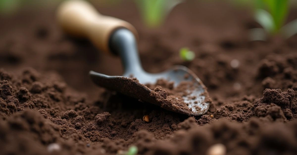 Mastering the Art of a Hoe Garden: Tips, Techniques, and Expert Advice 3 Close-up of a hoe tool resting on freshly turned soil.