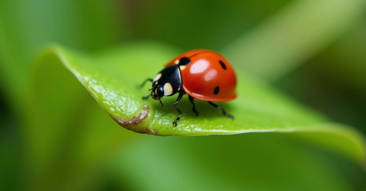How to Manage Aphids on Houseplants: A Complete Guide to Prevention and Treatment 5 Close-up of a red ladybug on a green houseplant leaf, illustrating natural pest control.